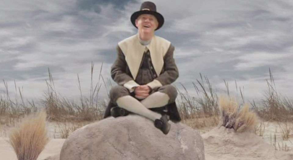 A silly pilgrim hilariously thanking obscure and random things