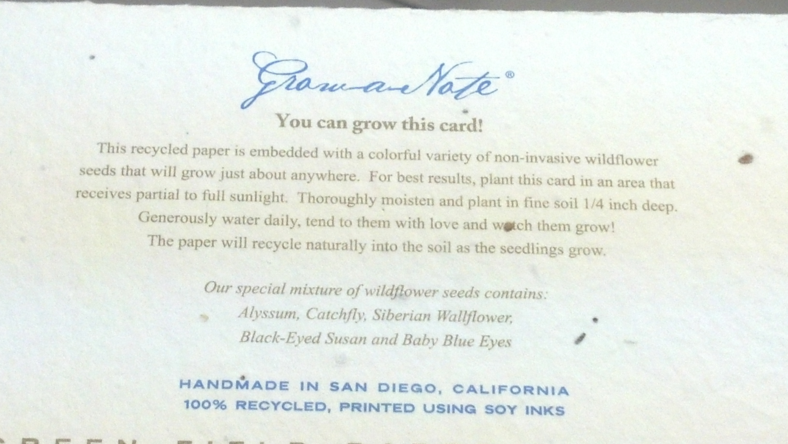 A card telling me how to plant it.