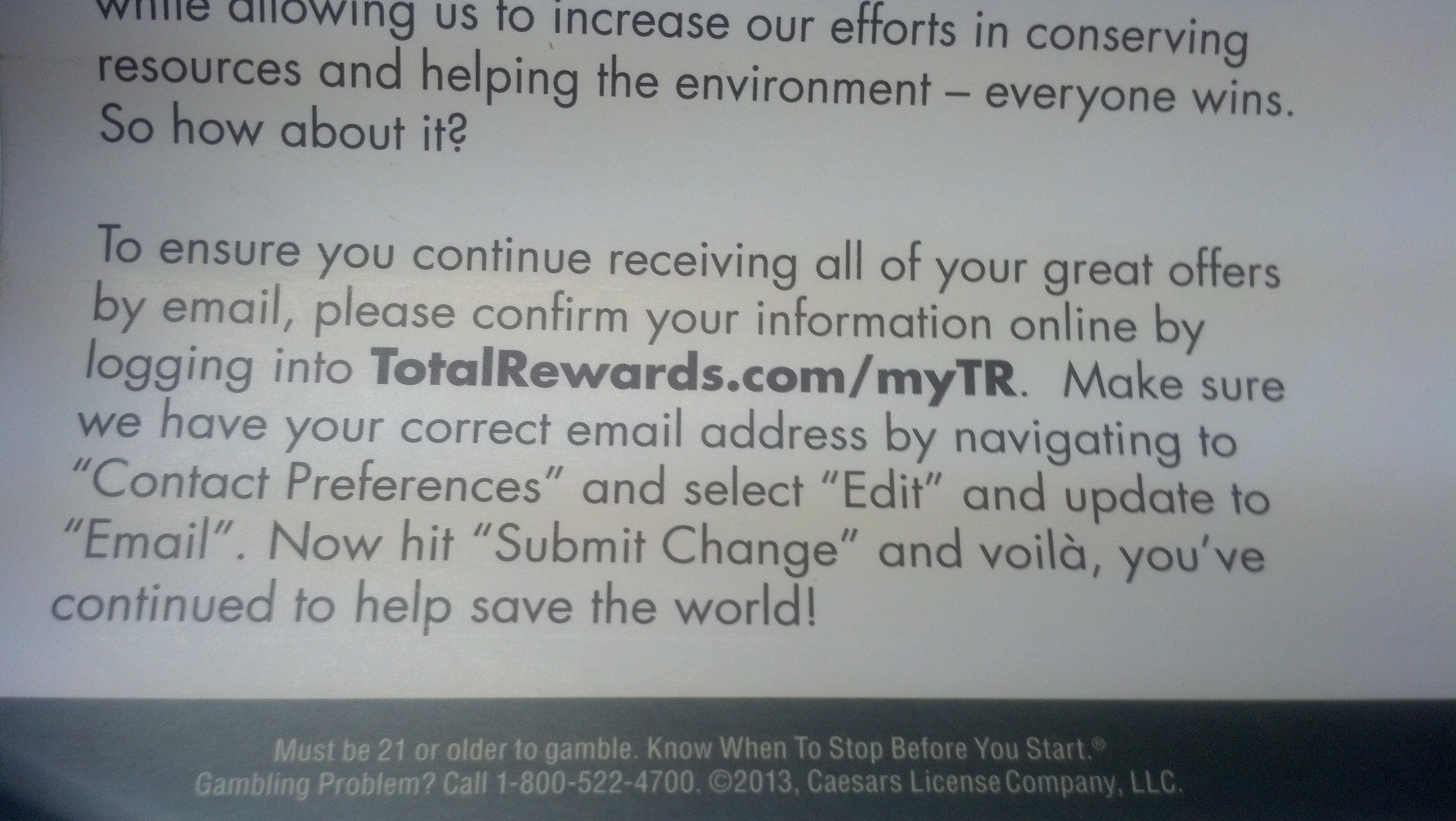 Total Reward's CodeGreen postcard